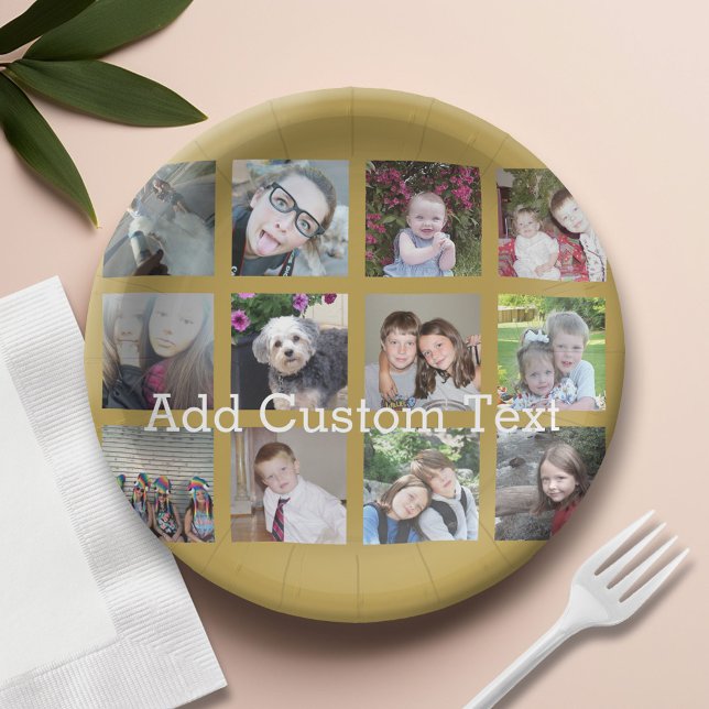 12 FotoCollage mit Gold Hintergrund Pappteller (Custom Paper Plate)