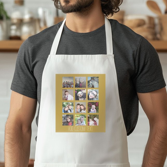 12 FotoCollage mit Gold Hintergrund Schürze (Custom Apron with a Photo Collage)