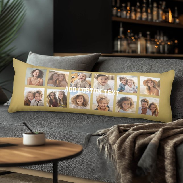 12 FotoCollage mit Gold Hintergrund Seitenschläferkissen (Custom Photo Collage and Monogram Body Pillow)