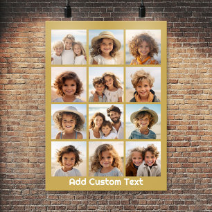 12 FotoCollage mit Gold Hintergrund und Text Poster