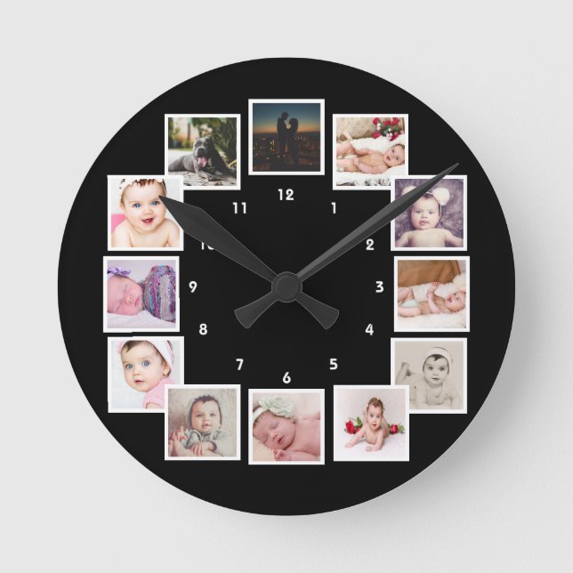 12 FotoCollage Personalisiert Runde Wanduhr (Vorderseite)