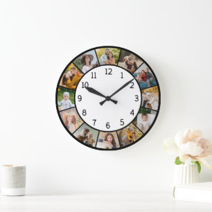 12 Fotocollage Schwarz & Weiß Familie & Freunde Große Wanduhr