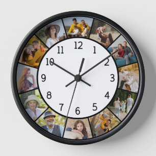 12 Fotocollage Schwarz & Weiß Familie & Freunde Uhr