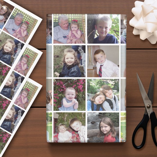 12 FotoCollage - Weißes Hintergrundraster Geschenkpapier Set (Custom Photo Wrapping Paper)