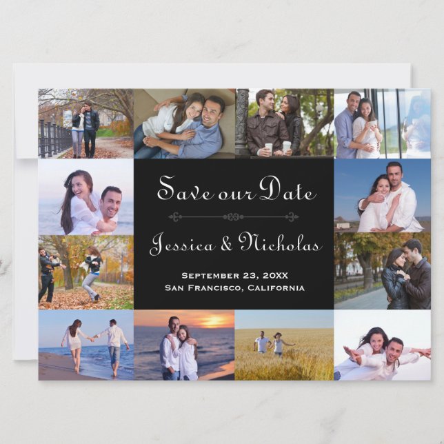 12 Fotos Collage Black - 6x8 Save the Date (Vorderseite)