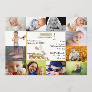 12 Fotos Geburtstagszug Rot - Einladung zum Geburt