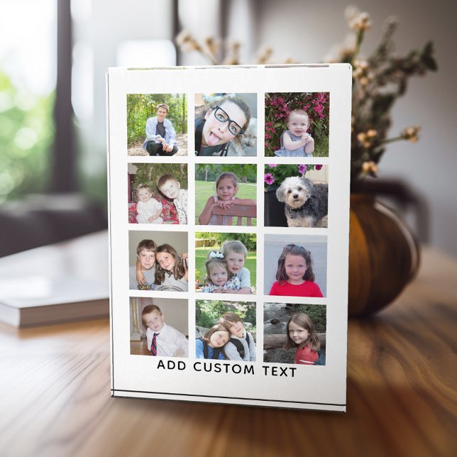 12 Fotos - Moderne Collage - Weiß mit Text (12 Photo Collage personalized home plaque)