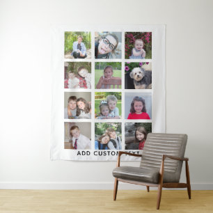 12 Fotos - Moderne Collage - Weiß mit Text Wandteppich