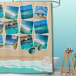 12 Fotos Strand Urlaub Collage Küste Rahmen  Duschvorhang