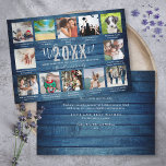 12 Fotosammlungen Captions What A Year Blue Wood Feiertagskarte<br><div class="desc">Personalisieren Sie mit Ihren 12 Lieblings-Fotos,  Bildunterschriften und Namen,  um eine unvergessliche,  lustige Urlaubskarte zu kreieren. Entwickelt von Thisisnotme©</div>
