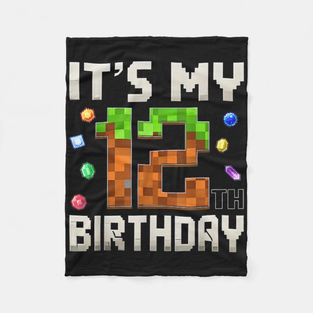 12. Geburtstag 12. Geburtstag Boy Gamer Pixel Fleecedecke (Vorderseite)