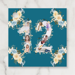 12. Geburtstag Aquamarine Blume FotoCollage Gelb Geschenkanhänger