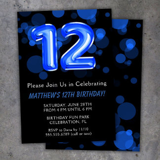 12. Geburtstag Balloons Kinder Blue Boy Party Einladung