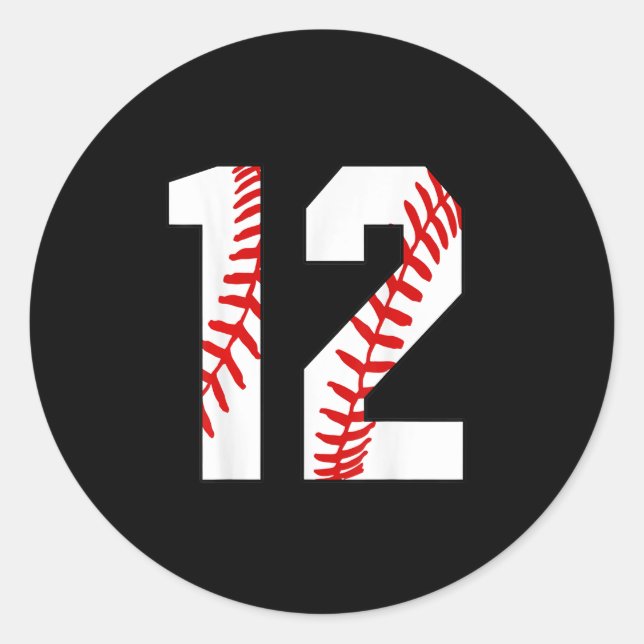 12. Geburtstag Baseball Big Number Zwölf Runder Aufkleber (Vorderseite)