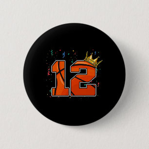 12. Geburtstag Basketball Big Number 12 Year Old B Button