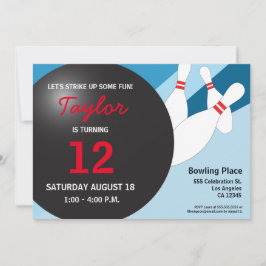 12. Geburtstag Bowling Party blau weiß Einladung