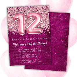12. Geburtstag Einladung Girl Magenta Pink Glitzer