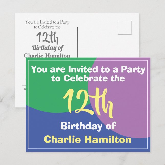 12. Geburtstag Einladung Postkarte (Vorne/Hinten)