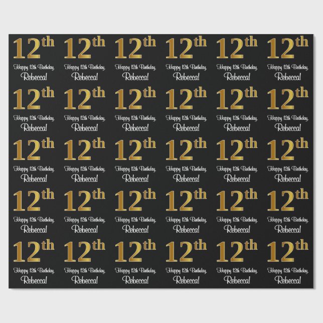 12. Geburtstag: Elegante Luxuriöse Imitate Gold Lo Geschenkpapier (Flach)