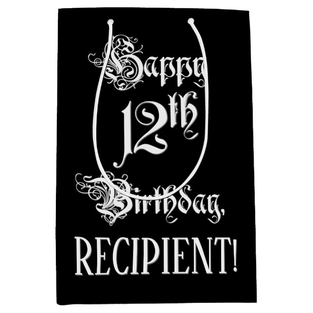 12. Geburtstag: Extravagant, elegant, Script + Ind Mittlere Geschenktüte (Vorderseite)