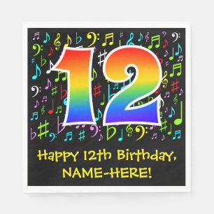 12. Geburtstag - Farbige Musiksymbole, Regenbogen Serviette