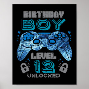 12. Geburtstag Gamer Level 12 Entsperrtes Videospi Poster