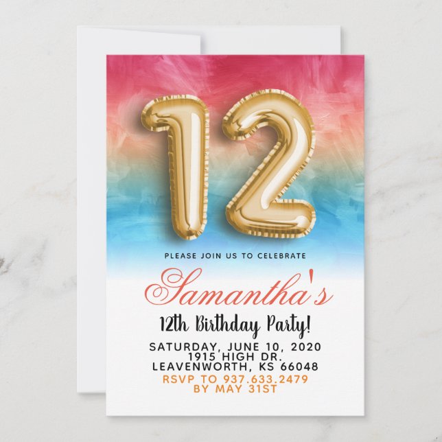 12. Geburtstag Gradient Einladung (Vorderseite)