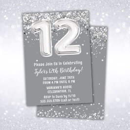 12. Geburtstag in Grau und Silber Einladung