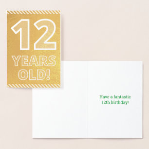 12. Geburtstag: kühl "12 JAHRE ALT!" Gold Foil Car Folienkarte