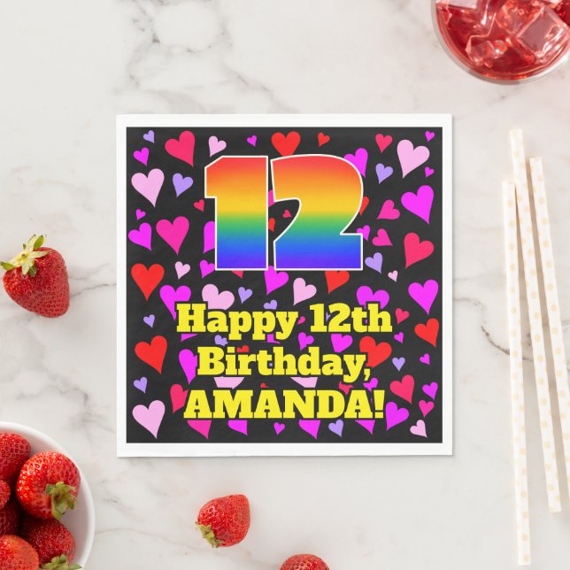 12. Geburtstag: Loving Hearts Pattern, Regenbogen  Serviette (Beispiel)
