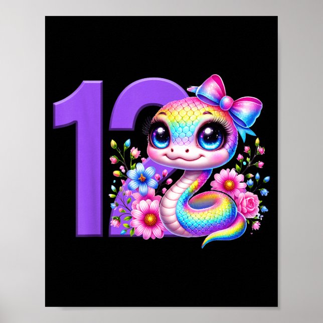 12. Geburtstag Mädchen Schlange Party Regenbogen C Poster (Vorne)