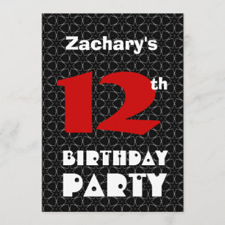12. Geburtstag Modernes Teen Schwarz-Weiß-Muster Einladung