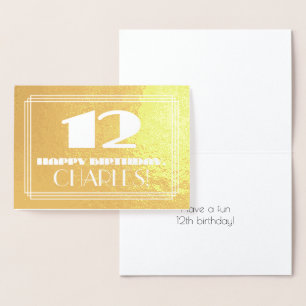 12. Geburtstag: Name + Art Deco inspiriertes Ausse Folienkarte