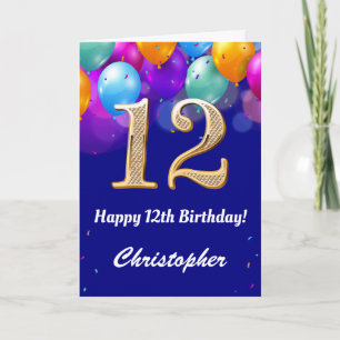 12. Geburtstag Navy Blue und Gold farbige Ballons Karte