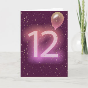 12. Geburtstag Neon-Schild und Ballon Karte