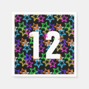 12. Geburtstag Neonsterne auf schwarz Serviette