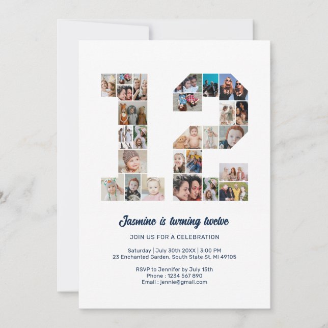 12. Geburtstag Nr. 12 Custom Foto Collage Einladung (Vorderseite)