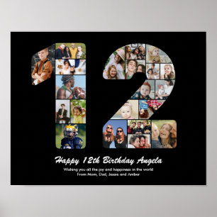 12. Geburtstag Nummer 12 Fotocollage Geschenk Poster