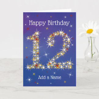 12. Geburtstag - Nummer 12 in Sternen - Blau - Alt Karte
