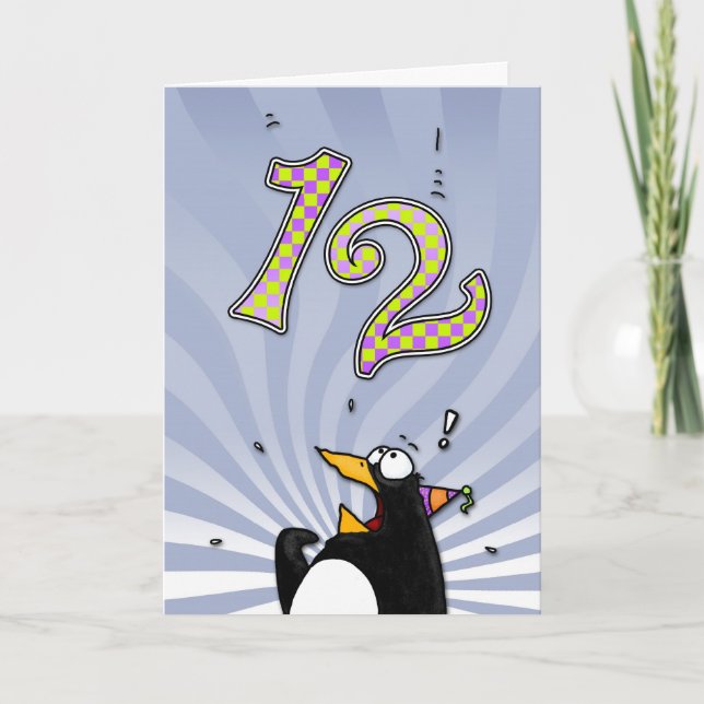 12. Geburtstag - Pinguin Überraschungskarte Karte (Vorderseite)