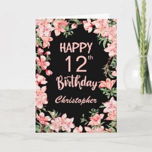 12. Geburtstag Pink Peach Wasserfarbe Schwarz Karte