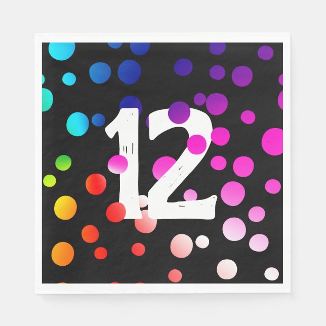 12. Geburtstag Rainbow Dots auf Black Serviette (Vorderseite)