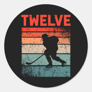 12. Geburtstag Retro Eishockey 12 Jahre alter Jung Runder Aufkleber