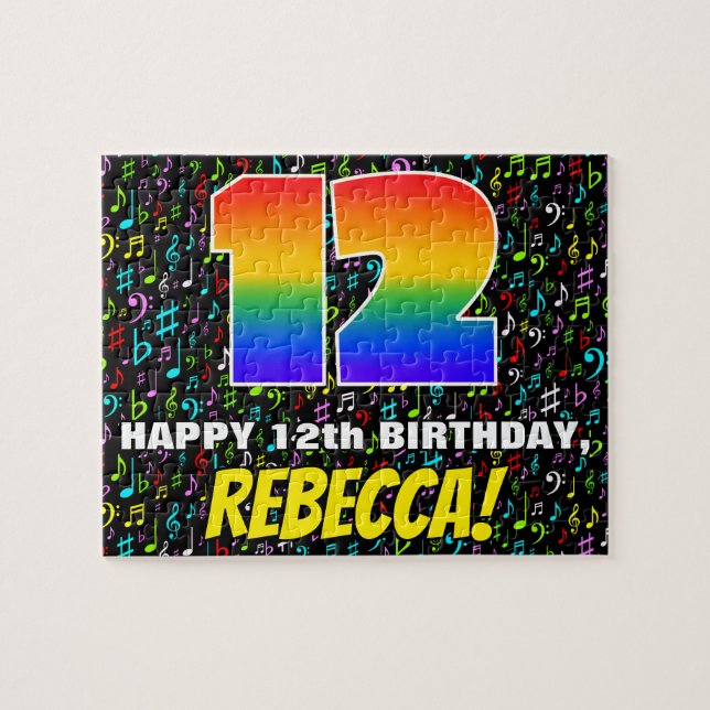 12. Geburtstag — Spaß, farbenfrohe Musiksymbole &  Puzzle (Horizontal)