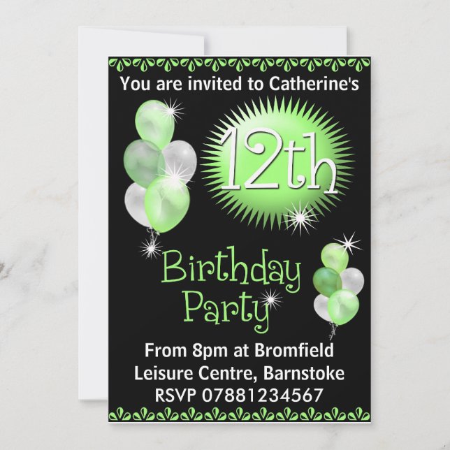 12. Geburtstags-Party Einladung (Vorderseite)