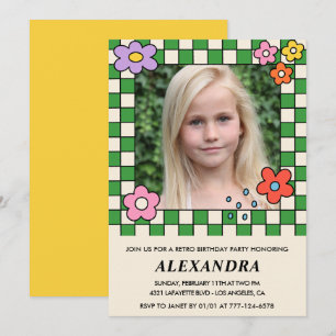 12. Geburtstagseinladungen Retro Groovy Blume Einladung