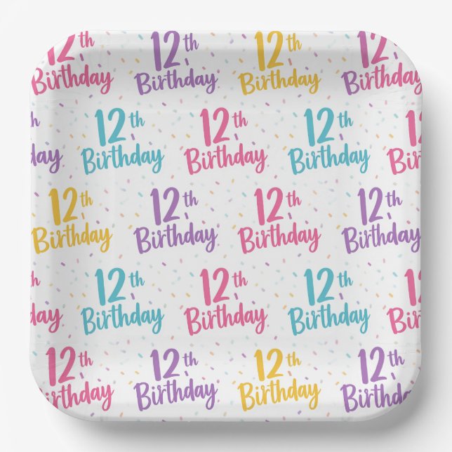 12. Geburtstagspapierplatten, Zwölfter Geburtstag Pappteller (Vorderseite)