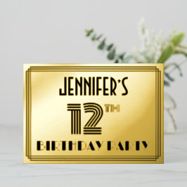 12. Geburtstagsparty — Art Deco Stil "12" & Name Folieneinladung