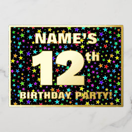 12. Geburtstagsparty — Fun, farbenfrohe Sternenmus Folieneinladung