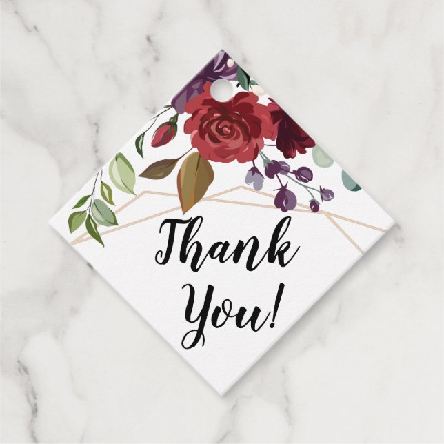 12 Geschenkmarken White Roses Gold Geometric Geschenkanhänger (Vorderseite)